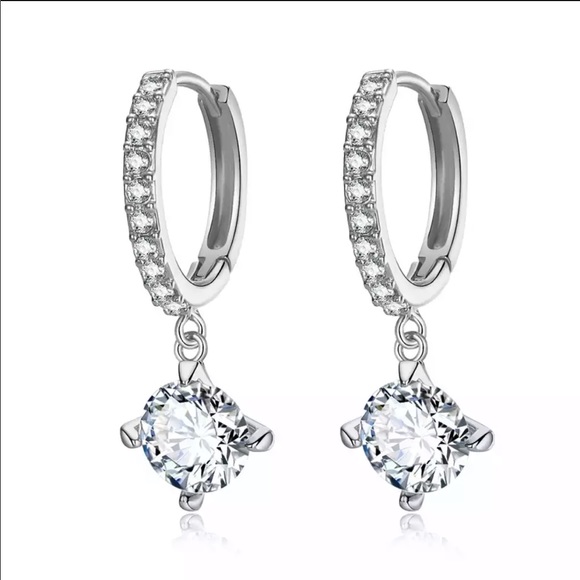 Jewelry - 3/$30 CUTE SILVERY ZIRCON PENDANT HOOPS